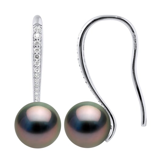 Earrings Real Cultured Tahiti Pearls Round 8-9 mm mounted Cubic Zirconia - Image 1