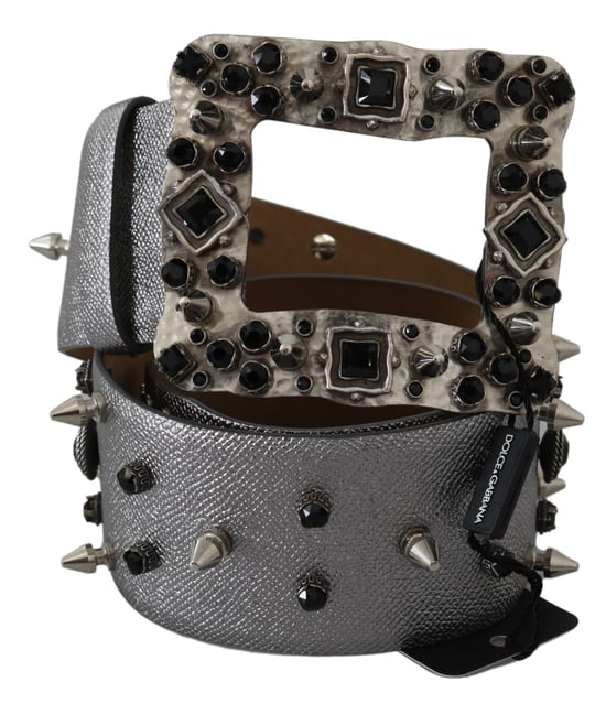 Cinturón de Cuero Plateado con Hebilla de Logo de Cristales para Mujer de Dolce & Gabbana - Image 6