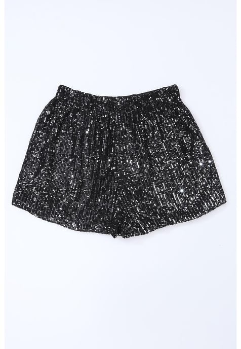 Pantalones cortos casuales de cintura alta con lentejuelas para mujer en negro - Image 6
