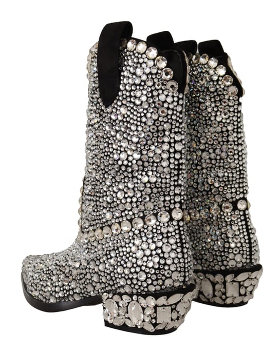 Botas de vaquera de ante negro con strass y cristales para mujer de Dolce & Gabbana - Image 2