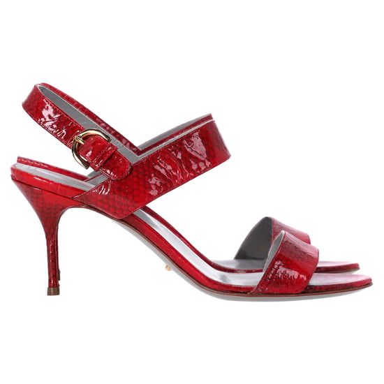 Sergio Rossi Ankle Strap Printed Sandals in Red Patent Leather - Image 1