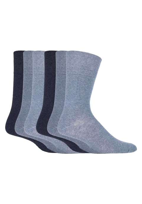 Gentle Grip - Men's Socks Bigfoot Honeycomb Top Cotton Rich Pack of 6 - SOMRJ Blue - Image 1