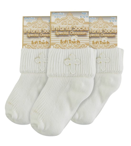 Baby Christening Socks with Cross Embroidery | Newborn Cotton Socks for Boys & Girls - Cream - Image 2