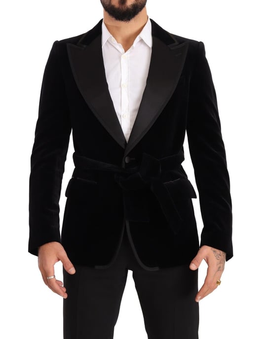 Blazer de una botonadura en terciopelo negro para hombre de Dolce & Gabbana - Image 1