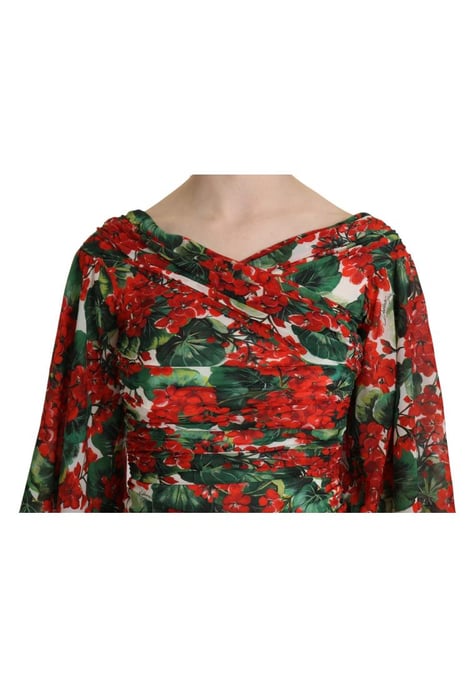 Vestido midi entallado de seda elástica con flores rojas para mujer de Dolce & Gabbana - Image 5
