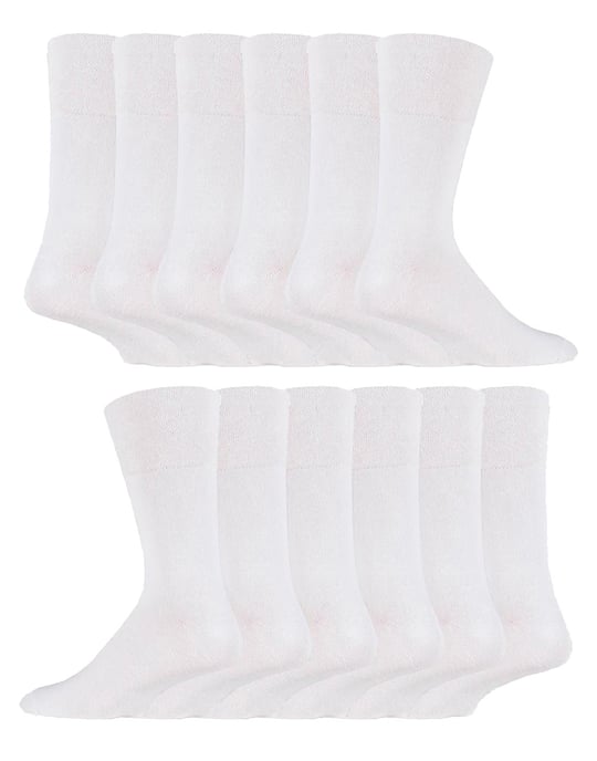 Calcetines Diabéticos 12 Pares Multipack Gentle Grip Top | IOMI | Mid Calf Loose Top Non Elastic Cotton Socks with Handlinked Seamless Toe - Blanco - Image 1