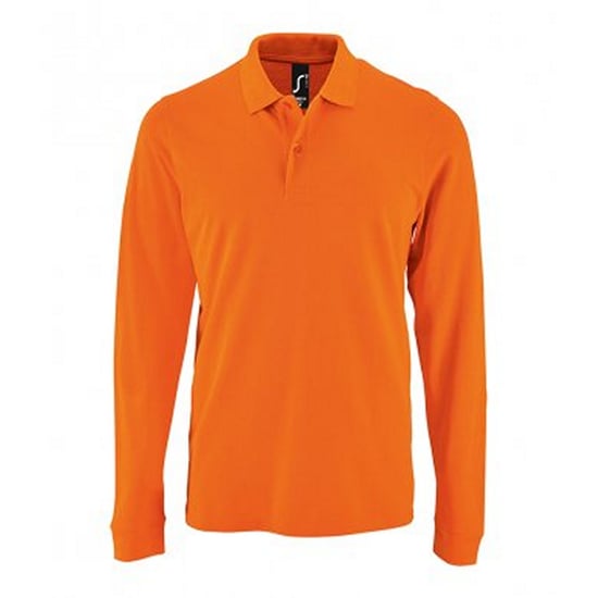 SOLS Mens Perfect Long Sleeve Pique Polo Shirt (Orange) - Image 1