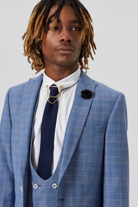 Breamore Skinny Fit Blue Check Wool Jacket
