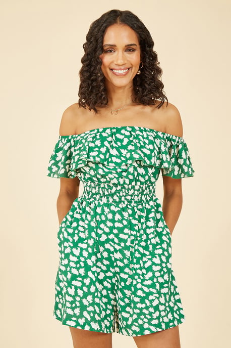 Green Splash Print Bardot Playsuit