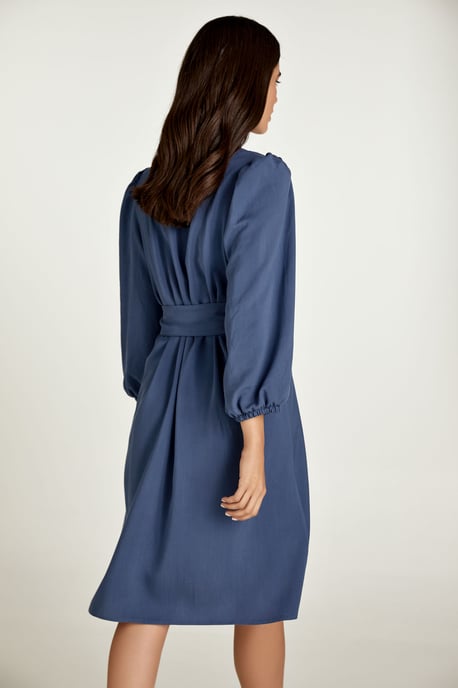 Vestido índigo de manga larga con cinturón en Tencel - Image 2