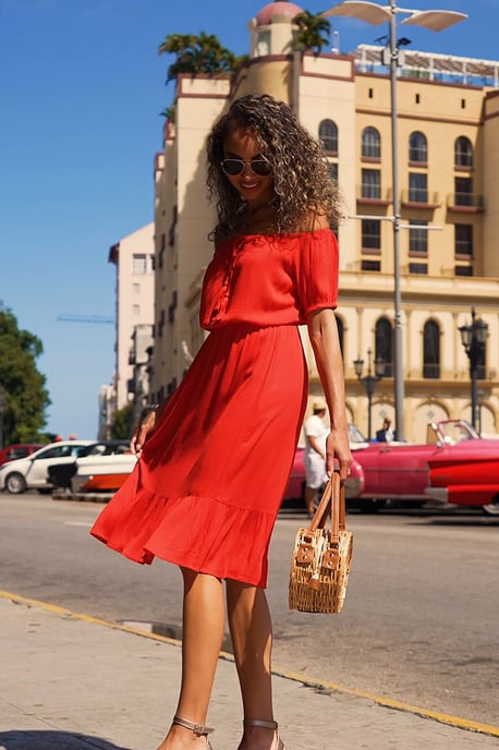 Red Bardot Tassel Detail Summer Dress
