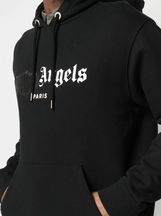 Palm Angels Paris sudadera con capucha negra con logo rociado - Image 3