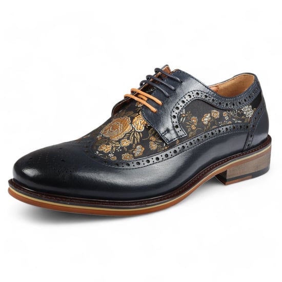 Zapatos de vestir brogue de cuero azul marino con estampado floral para hombre Justin Reess - Ross - Image 4