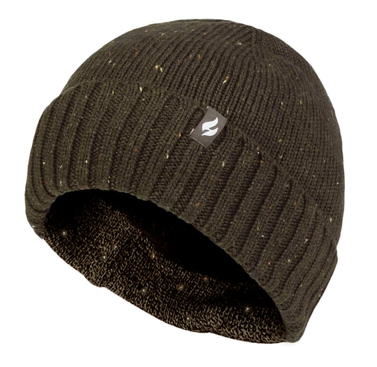 Heat Holders Heatweaver Fleece Lining Beanie | Ribbed Turnover Cuff Marl Winter Hat | Andes Style - Khaki - Image 1