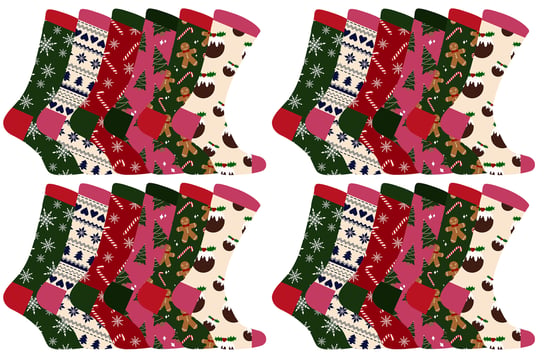 Calcetines de Navidad para Mujer | Calcetines Snob | Calcetines de Navidad de colores | Regalo para Ella - 24 Pack - Image 1