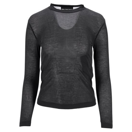 Balenciaga Fitted Crewneck Long Sleeve Top in Grey Cotton - Image 1