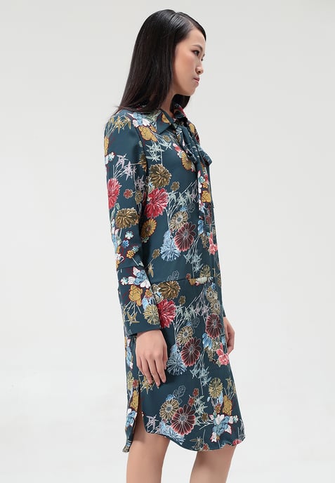 Flower-print ascot-tie shirt-dress - Image 3