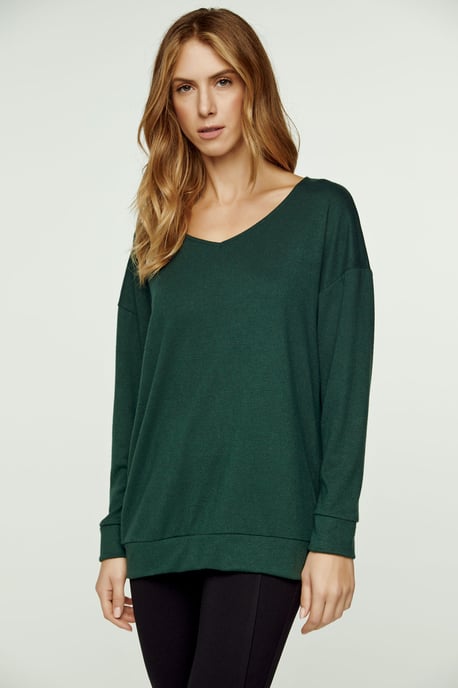 Dark Green V Neck Knit Top