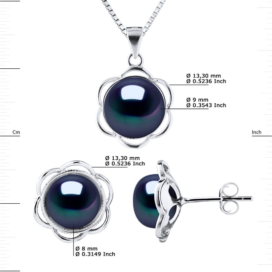 Adornment Necklace & Earrings PETAL Beads Freshwater 8-9mm Black 925