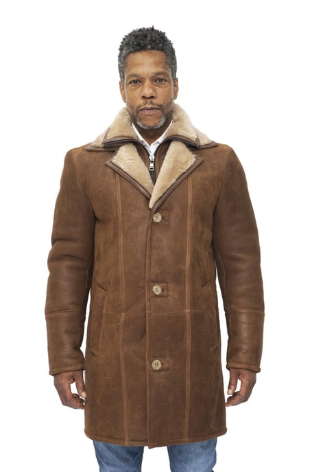 Varmare Men's Lambskin Sheepskin Leather Coat-Florence