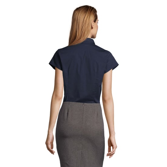 SOLS Womens/Ladies Excess Stretch Short-Sleeved Blouse (Dark Blue) - Image 2