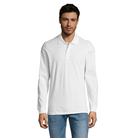SOLS Mens Perfect Plain Pique Long-Sleeved Polo Shirt (White) - Image 1