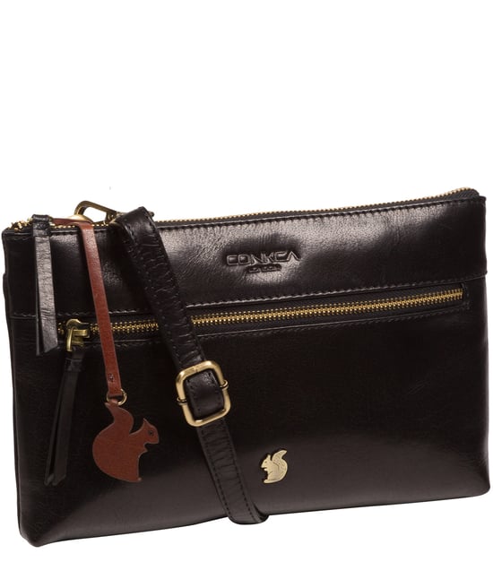 'Minnow' Black Leather Cross Body Clutch Bag