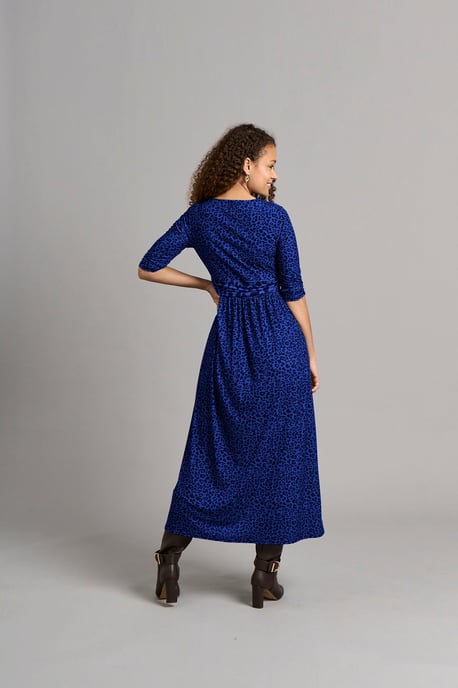 Sonia V Neck Wrap Dress - Blue Leopard
