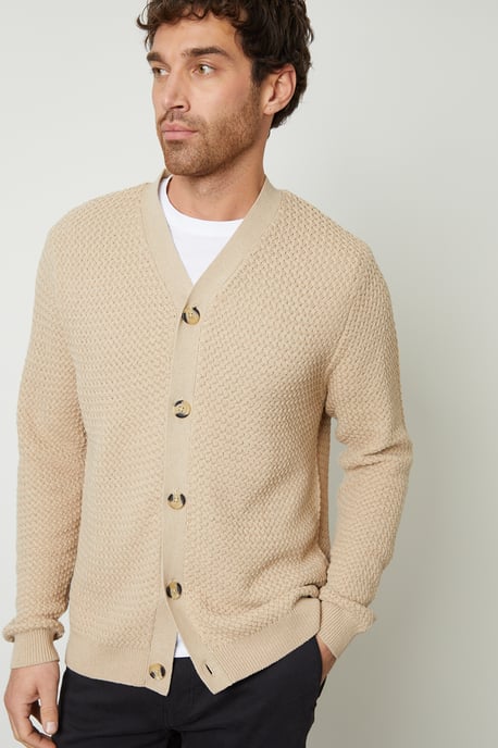 Brown Basket Stitch V-neck Cardigan