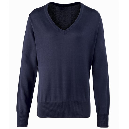 Premier Womens/Ladies V-Neck Knitted Sweater / Top (Navy) - Image 1