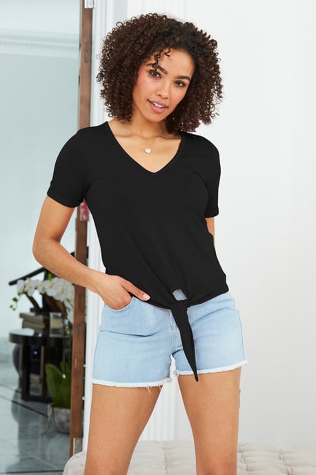 Black Premium Jersey Tie Front T-Shirt