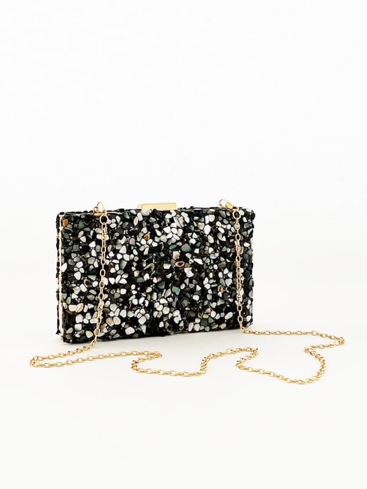 Embellished Clutch bag in Black Speckle