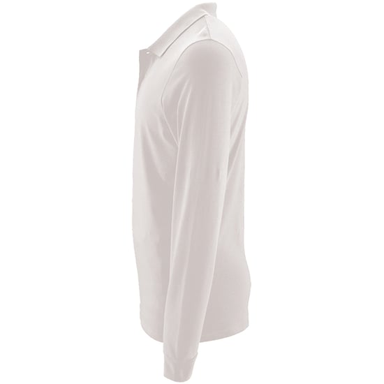 SOLS Mens Perfect Long Sleeve Pique Polo Shirt (White) - Image 3