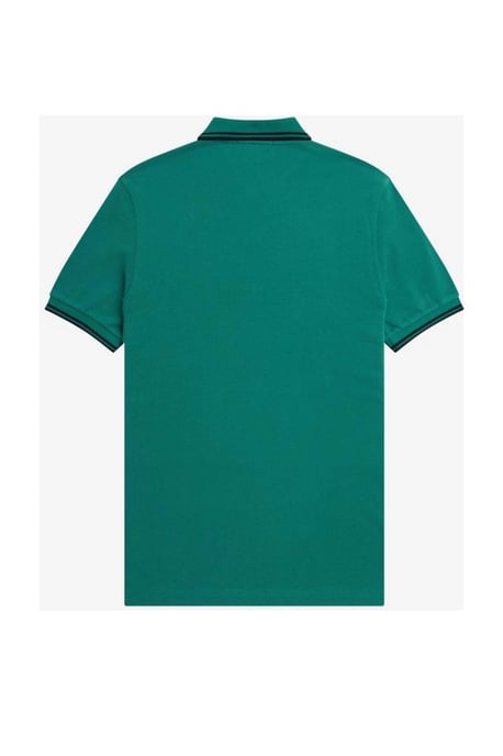 Fred Perry Polo negro con cuello con ribetes gemelos en verde menta - Image 3