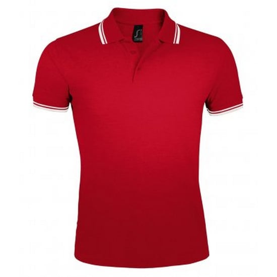SOLS Mens Pasadena Tipped Short Sleeve Pique Polo Shirt (Red/White) - Image 1