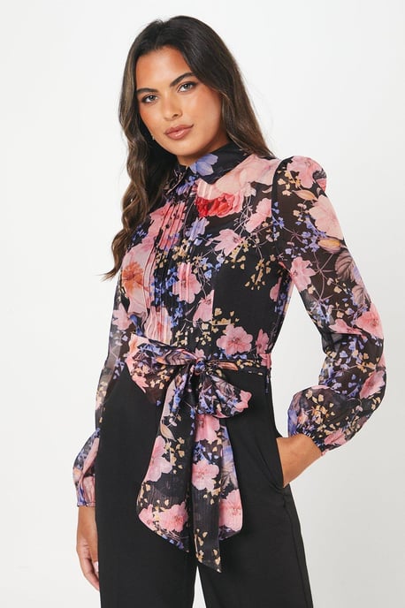 Blouson Sleeve Pintuck Detail Wide Leg Jumpsuit
