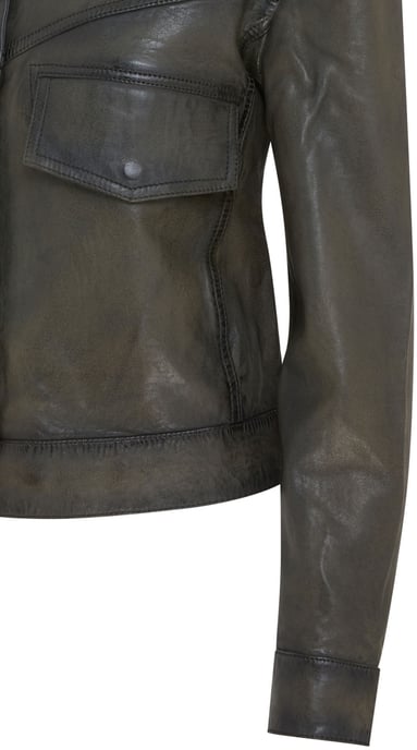 Womens Olive Green Retro Biker Leather Jacket - Kopervik
