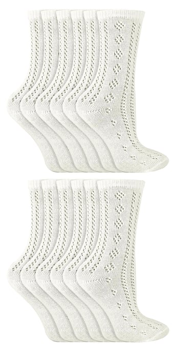 12 Pares Multipack Niñas Pelerine Tobillera Calcetines de Algodón - Blanco - Image 1