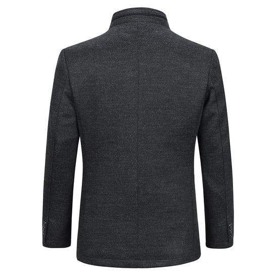 Men's Short Slim Fit Coat with Stand-Up Collar Business Casual Wool Overcoat Gray - Image 3