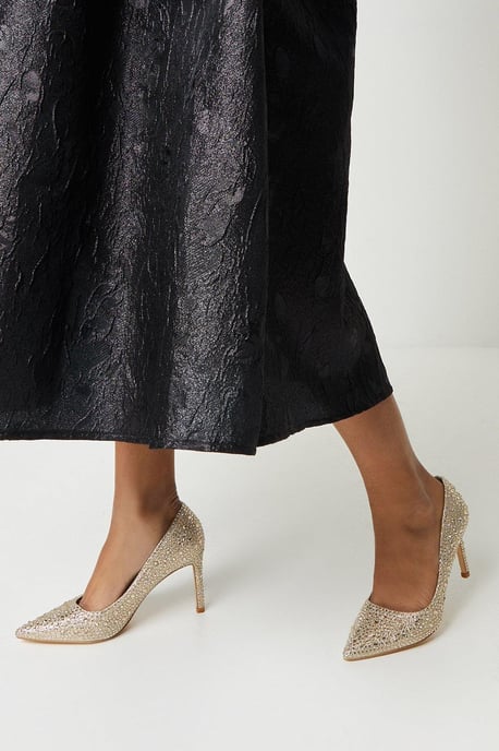 Sabrina Diamante Detail High Stiletto Pointed Court Shoes