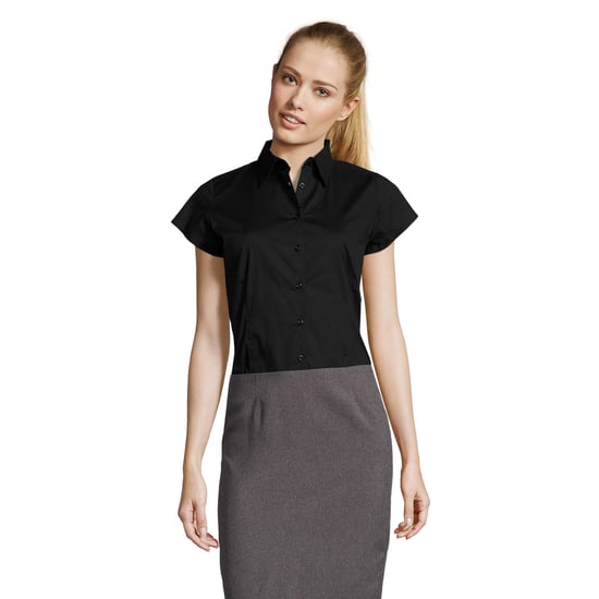 SOLS Womens/Ladies Excess Stretch Short-Sleeved Blouse (Black) - Image 1