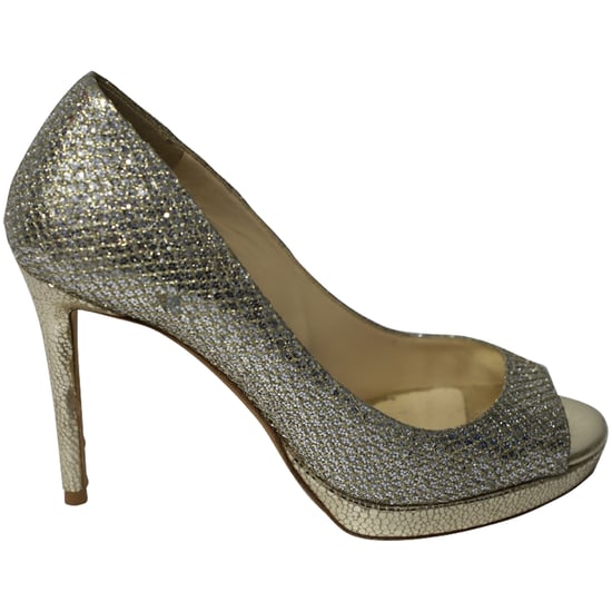 Jimmy Choo Metallic Luna Open Toe Pumps in Gold Leather - Image 1