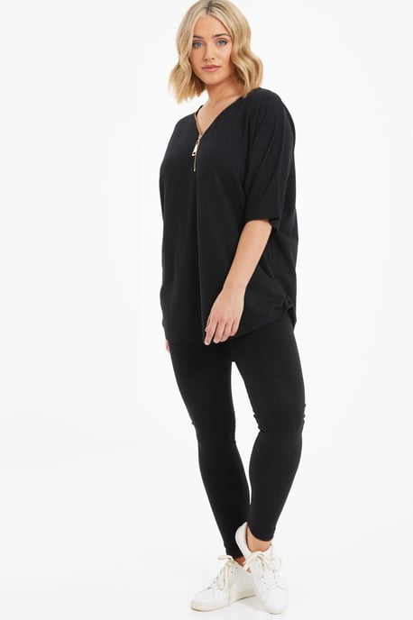 Curve Black Zip Batwing Top