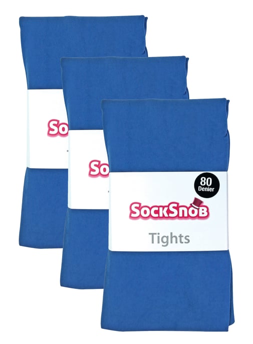 3 Pares de Mallas Opacas de 80 Deniers para Mujer | Sock Snob | Plain Block Colour Tights - Moonlight Blue - Image 2