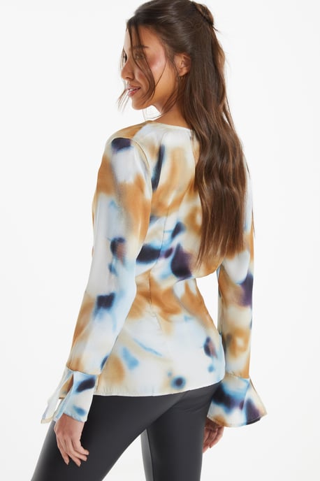 Multicoloured Marble Print Satin Blouse