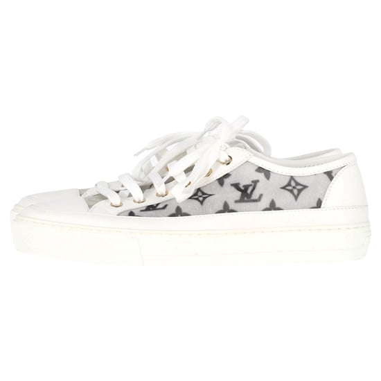 Louis Vuitton Monogram Mesh Accent Low-Top Sneakers in White Leather - Image 6