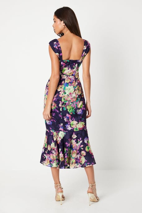 Printed Twist Detail Georgette Jacquard Midi Dress - Image 3