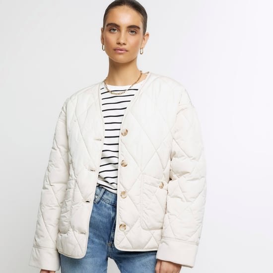 River Island Womens Padded Jacket Cream Faux Fur Collar