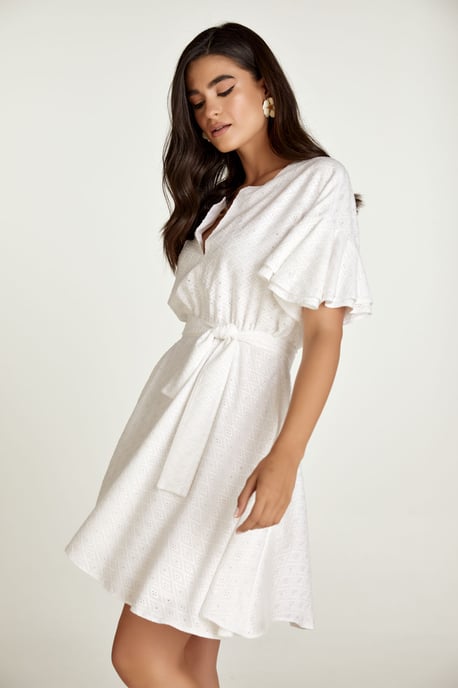 Vestido bordado blanco con mangas con volantes - Image 3