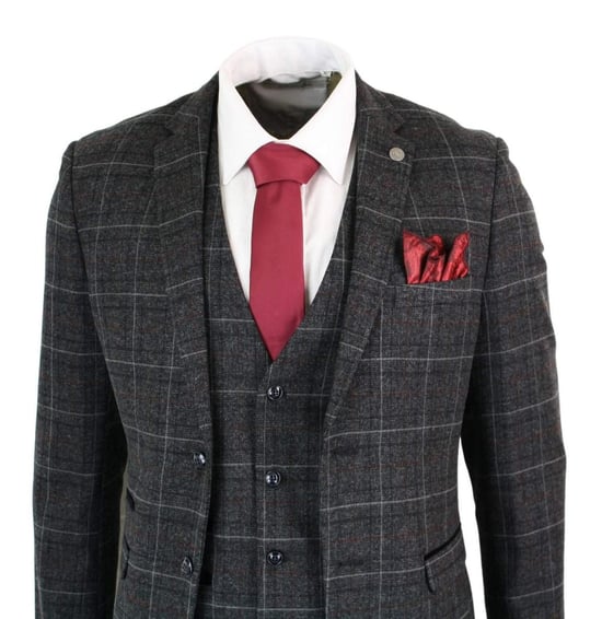 Traje Vintage Retro de Tweed Gris Carbón de 3 Piezas para Hombre - Image 5